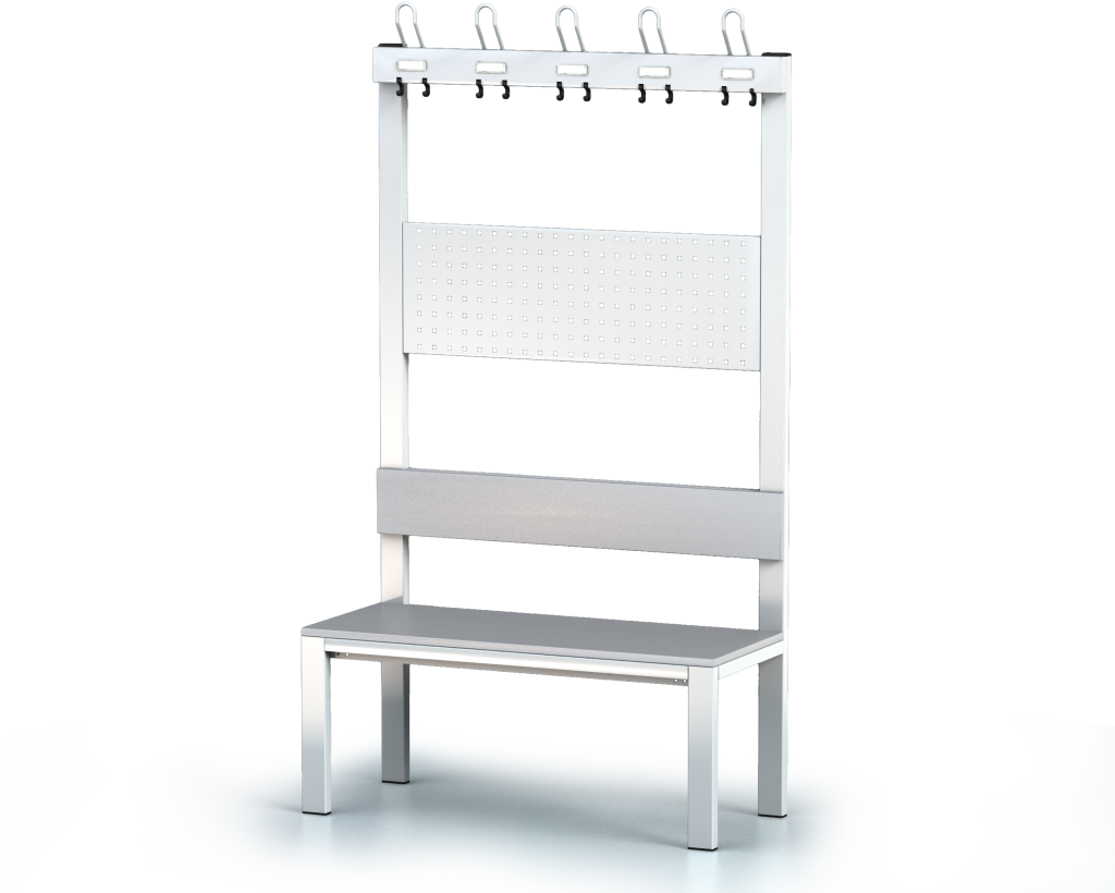 Benches with backrest and racks, laminated desk -  basic version 1800 x 1000 x 430